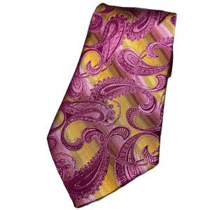 Zanetti Men's Italian Silk Tie – Magenta Paisley on Golden Gradient